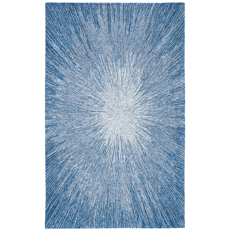Leudbald Micro-Loop Hand Tufted Wool And Cotton With Latex Abstract Rug, Rectangle 5' x 8'