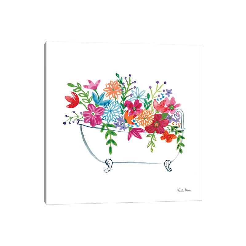 "Floral Bathroom I" par Farida Zaman - reproduction d'art sur toile tendue, H 12 po x l 12 po x P 0,75 po
