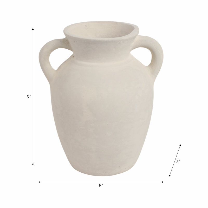 Kenith Handcrafted Amphora Table Vase, Ivory/Solid Color, 9"
