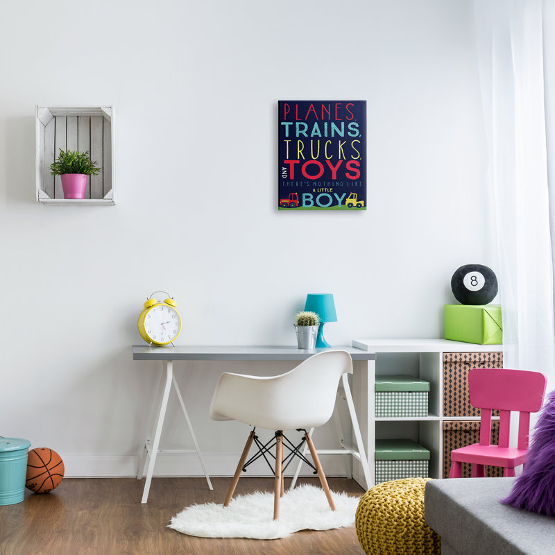 Gray Ebony Wood Framed Kids Transportation Canvas Art