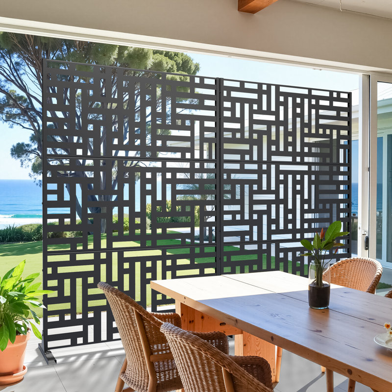 Écran d'intimité en métal pour l'extérieur, 72" H x 47" W x 16" D, Noir