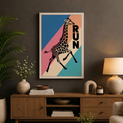Giraffe Run Retro - Wrapped Canvas