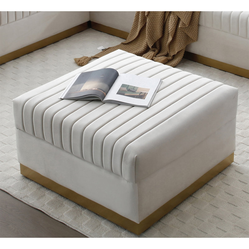 Repose-pieds rembourré en velours capitonné Contemporary, Beige