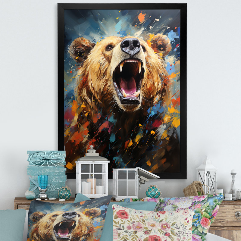 «Expressionist Grizzly Bear», impression sur toile, H 32 po x l 24 po x P 1 po, Cadre photo noir