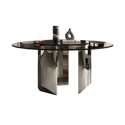 Tempered Glass Stainless Steel black Dining Table