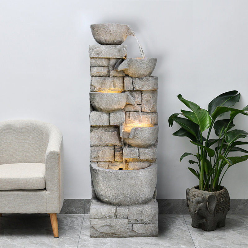 Fontaine à 5 niveaux avec bols et lumières DEL pour décoration de jardin