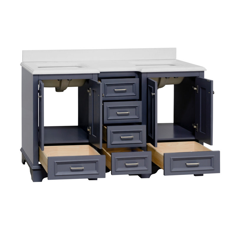 Ensemble de meuble-lavabo double 60 po Loughlam, Quartz, Gris charbon
