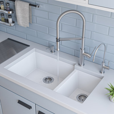 33.88'' L Double Bowl Granite Kitchen Sink