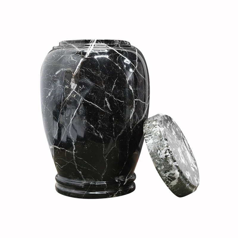 Decorative Marble Cremation Urn For Adults, Marbled Pattern, Large Capacity, Black