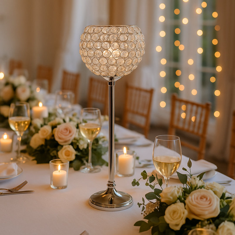 Crystal Tabletop Candelabra, Silver