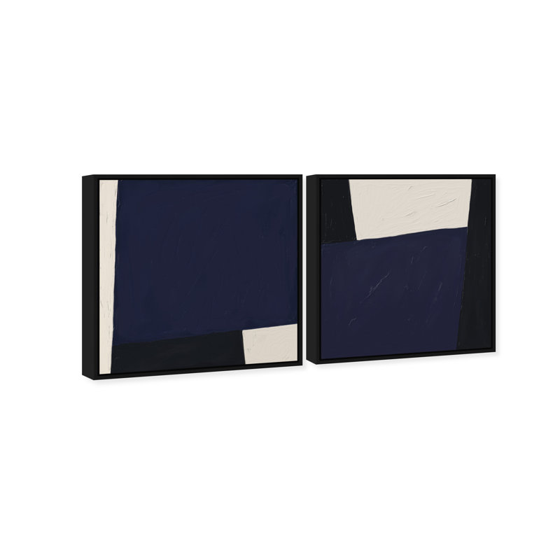 In Blue Set Canvas Abstract Print by Oliver Gal, Black Frame, 12 x 12, 41"H x 41"W, Black Floater Frame