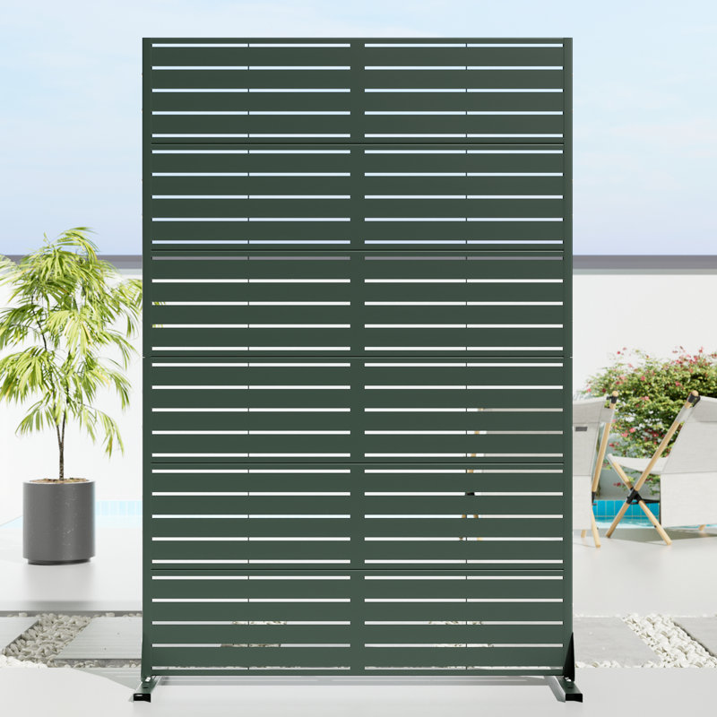 Panneau de clôture d'intimité en métal à rayures horizontales, H 72 po x l 47 po x P 16 po, Vert foncé