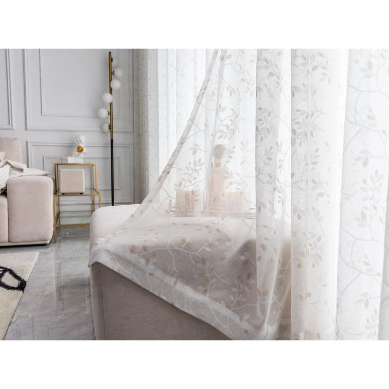 Gingham Sheer Rod Pocket Single Curtain Panel, 80" W x 98" L, Beige