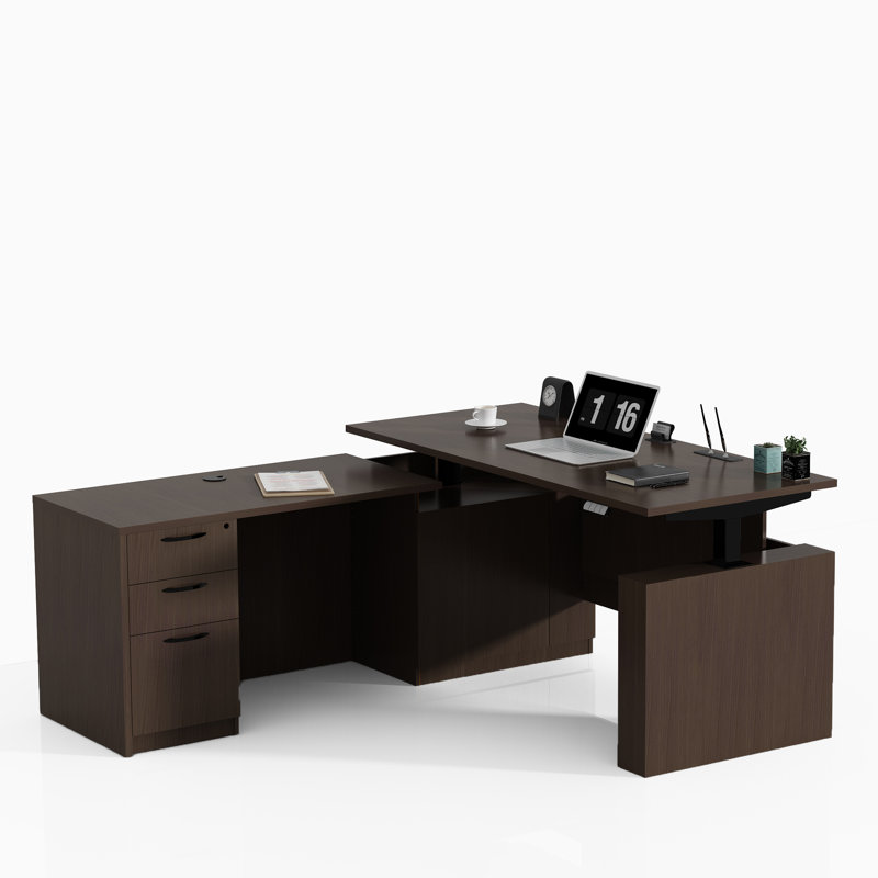 Parven 66.93'' Height Adjustable L-Shaped Executive Desk, Espresso