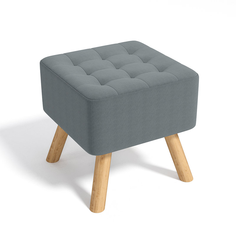 Germain Square Solid Colour Footstool Ottoman, Grey