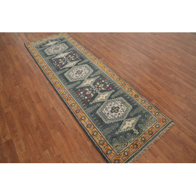 Geometric Wool Indian Runner Rug 3x8