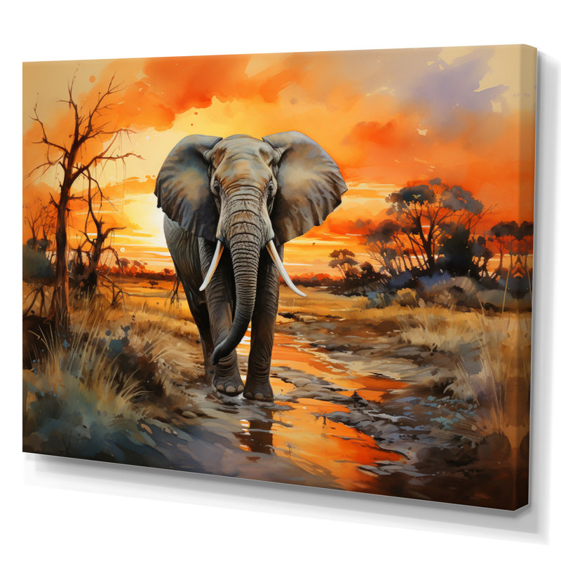 Éléphant d'Afrique, prairies II sur toile, H 34 po x l 44 po x P 1,5 po, Toile tendue