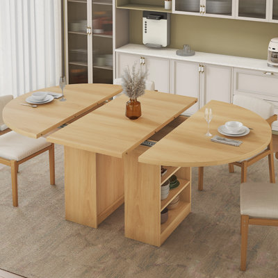 59'' Dining Table for 4-8, Extendable Round Dining Table, Large Expendable Kitchen Dinner Tables With 3-tier Storage Racks