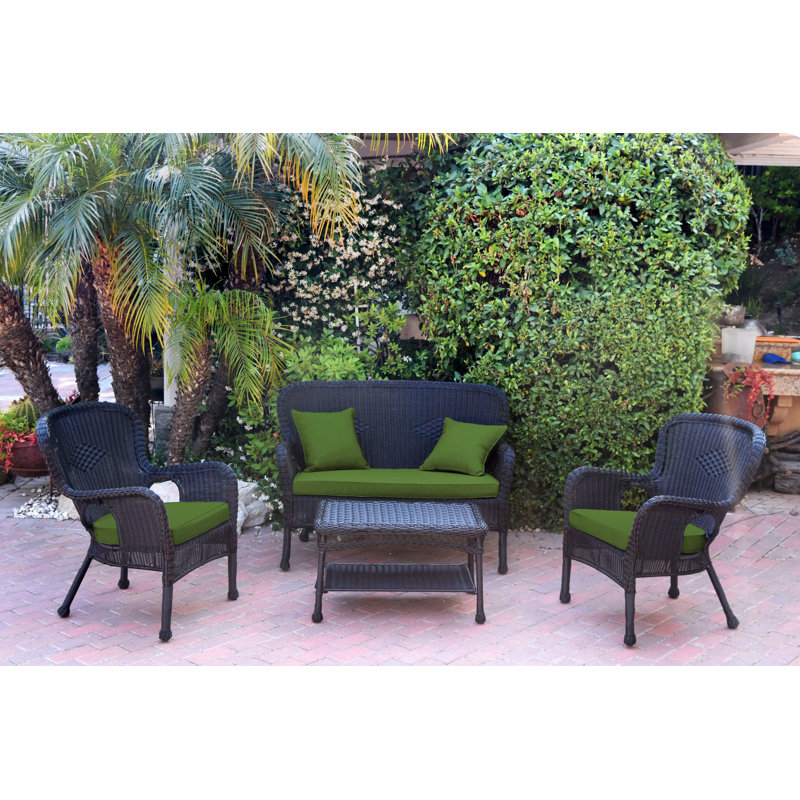 Bellas 4 Piece Sofa Set with Cushions, Hunter Green, Black