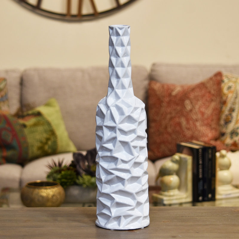 Vase de table en céramique Gore, H 19,5 po x l 5,25 po x P 5,25 po, Blanc