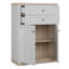 Modern Cottage Style Cabinet Unit, Double Doors, 2 Drawers, Engineered Wood, White/Light Oak Decor, 92.9 cm W x 127.4 cm H x 43.5 cm D
