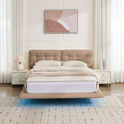 Structure de lit flottante rembourrée avec tête de lit capitonnée, facile à assembler, sans sommier, idéale pour les chambres à coucher modernes