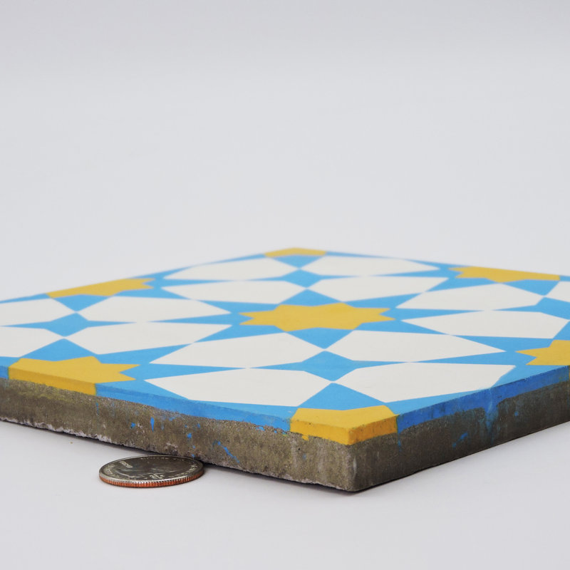 Medina 8" x 8" Cement Patterned Wall & Floor Tile, Yellow/Blue