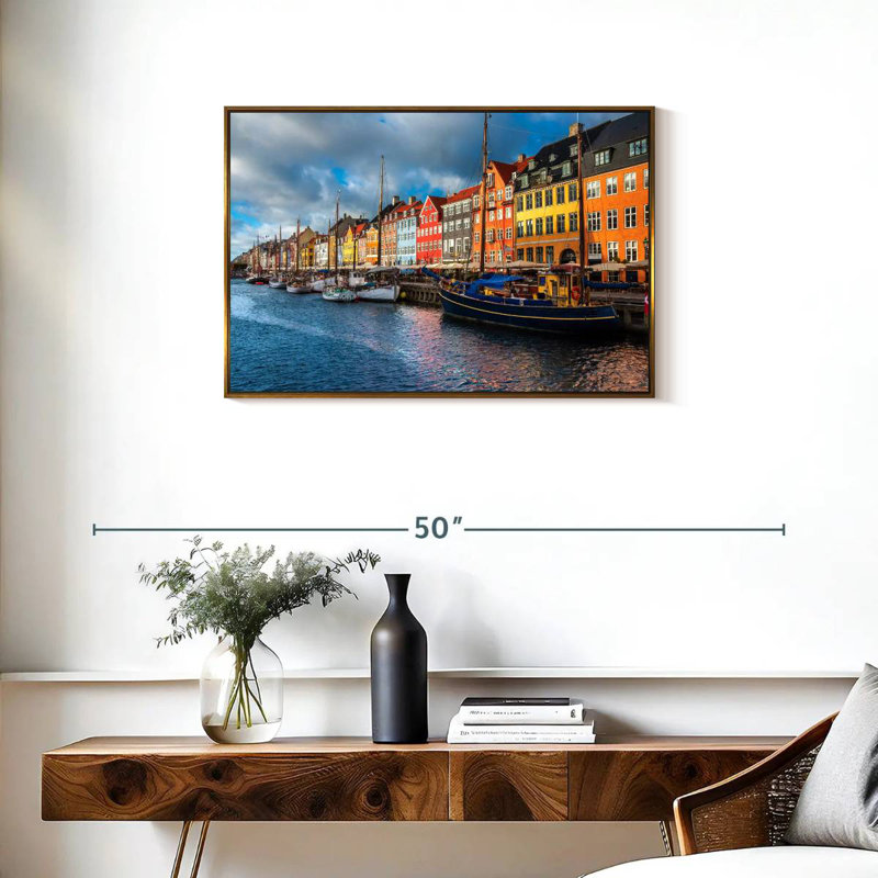 Port de Nyhavn, Copenhague, Cadre flottant doré, 31 po x 21 po
