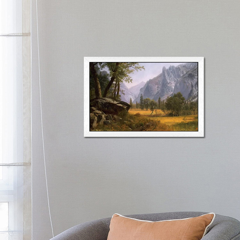 Yosemite Valley by Albert Bierstadt - Painting on Canvas, White Floater Framed, 152.5 cm H x 101.5 cm W