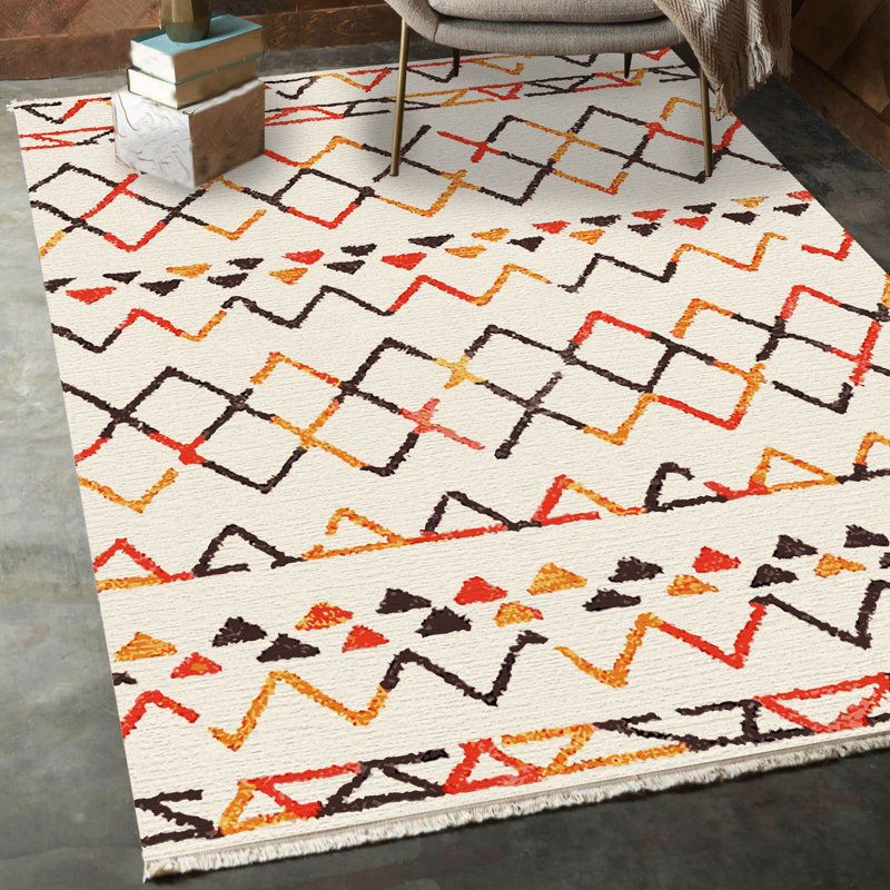 Tapis géométrique rectangulaire en polypropylène Kilim, Rectangle 3 pi 11 po x 5 pi 11 po