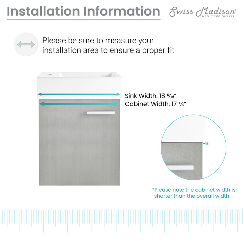 Meuble-lavabo mural 18 po Colmer, Gris