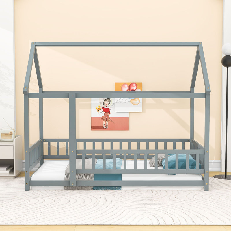 Lit plateforme avec clôture Killen, gris, Simple