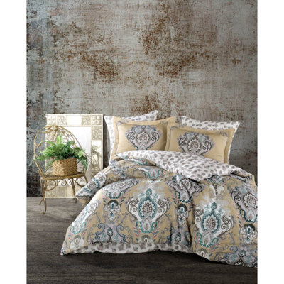Rosalind Wheeler Cotton Damask Duvet Cover Set with Pillowcases