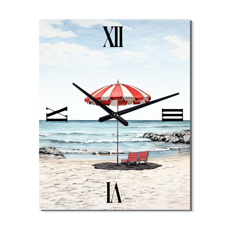 Parasol de plage rouge côtier II - Horloge murale nautique et de plage, H 40 po x l 30 po x P 1 po