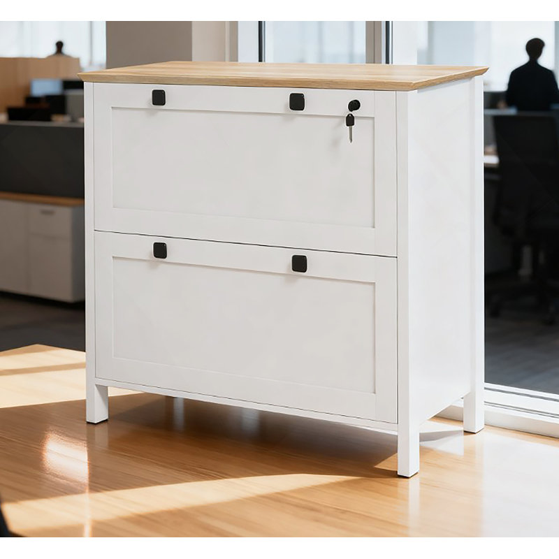 Classeur latéral, classeur avec barre de suspension réglable, pour la maison et le bureau, Blanc/chêne