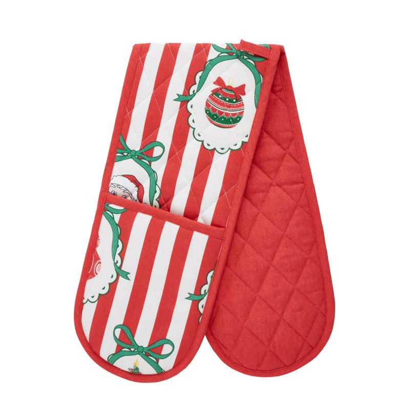 Christmas Vintage Stripe Cotton Kitchen Double Oven Glove