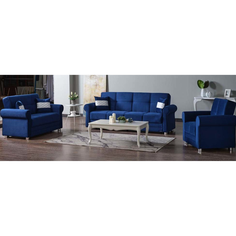 Collection avec lit bleu avec rangement - Polyvalent pour le salon, maison en microfibre artisanale, matériaux de qualité
