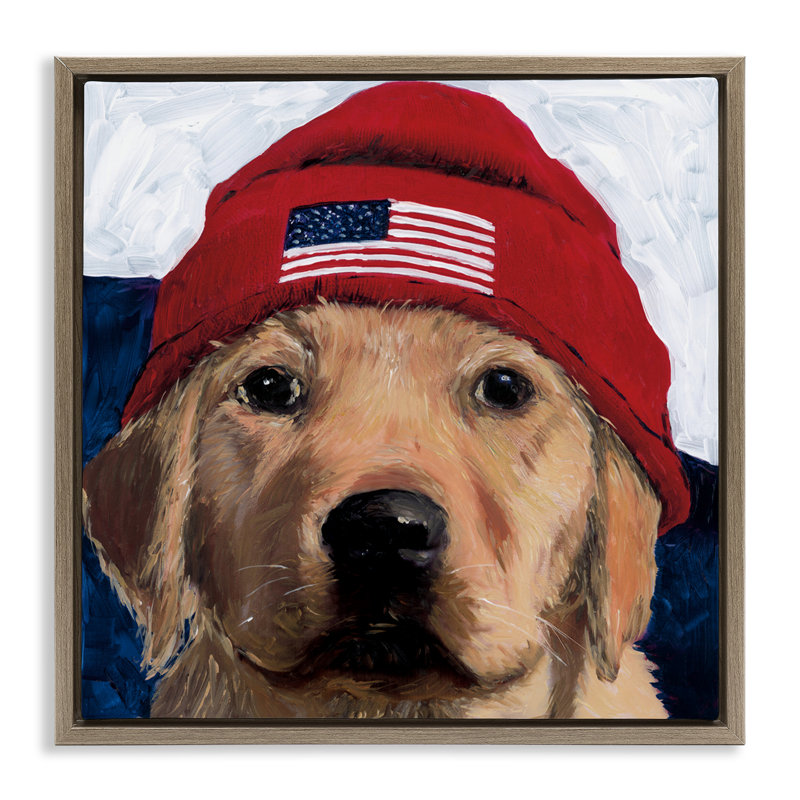 American Dog in Hat Floating Frame, conception de Wani Pasion, Cadre flottant orme Montalcino, H 18 po x l 18 po