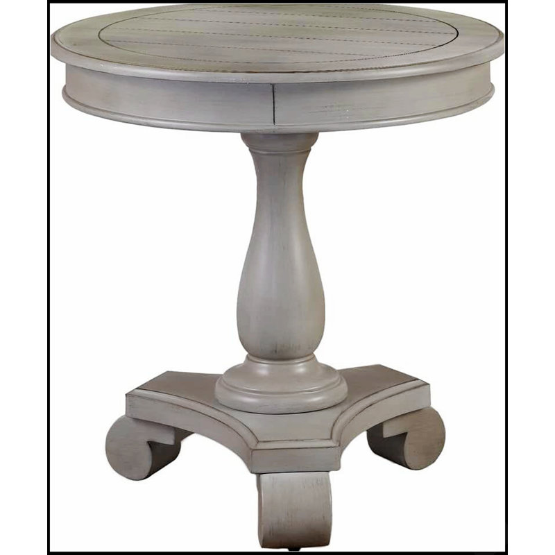 Table d'appoint ronde de style transitionnel antique, idéale pour le salon grâce à son plateau spacieux et sa construction en bois durable.