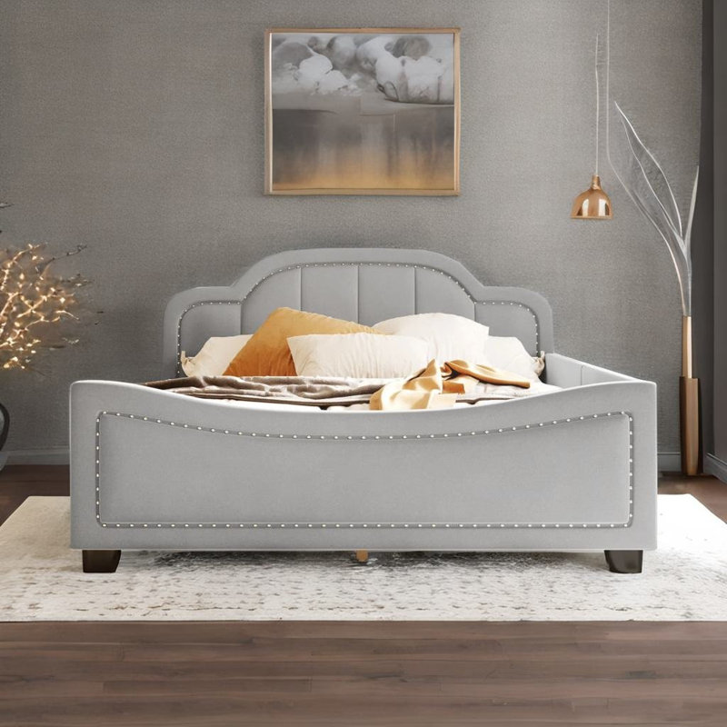 Lit plateforme tapissier Charnie, gris