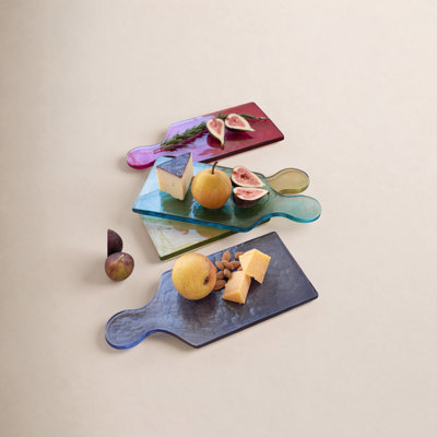  SET OF FOUR COLORED GLASS CHEESE BOARDS - ONE EACH COLOR