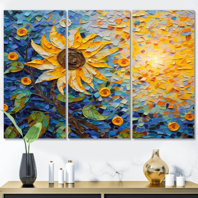 " Blossoming Sunflower In Full Summer Painting " 3 - Pieces