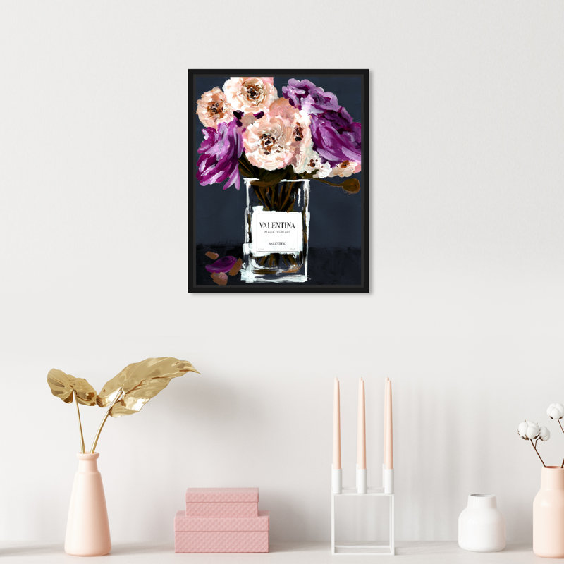 Acqua Florale Deep Florals - Peinture, Toile avec cadre noir, H 15 po x l 10 po