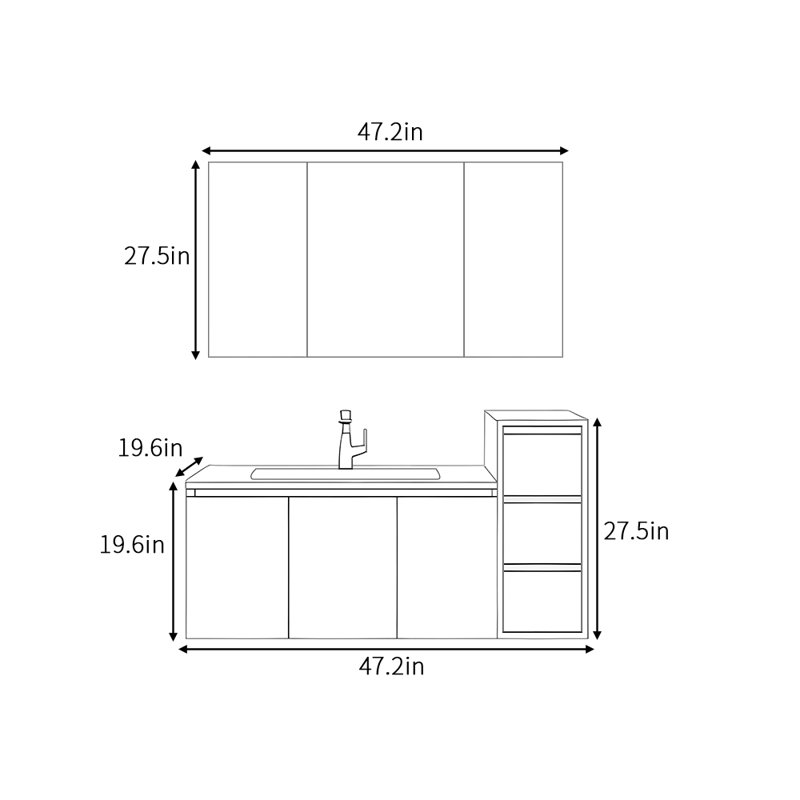 Armoire de salle de bain simple et luxueuse, Crème, crème, H 27,5 po x l 47,2 po x P 19,6 po