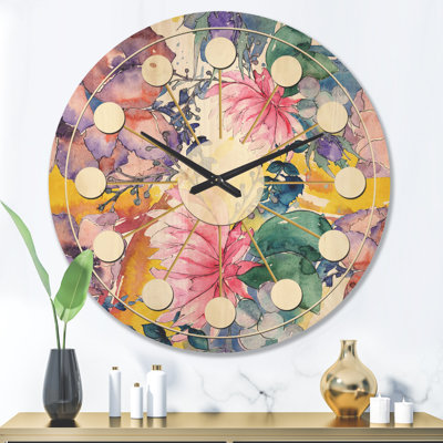 Horloge murale en bois Floral B