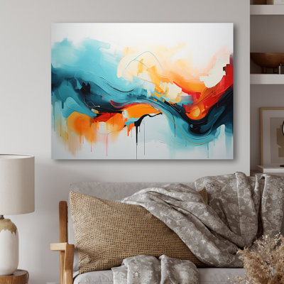 Bleu et orange, vagues abstraites colorées IV - art mural abstrait en métal MT134536