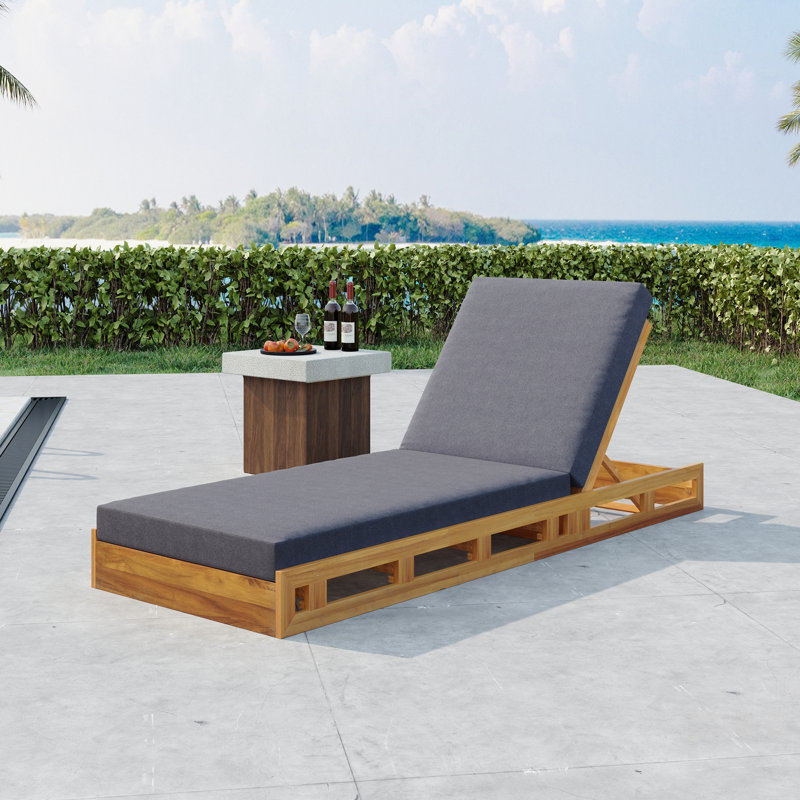 Acacia Wood Lounge Chaise Set With Water-Resistant Cushions, Adjustable Reclining, And Durable Outdoor Design, Dark Gray