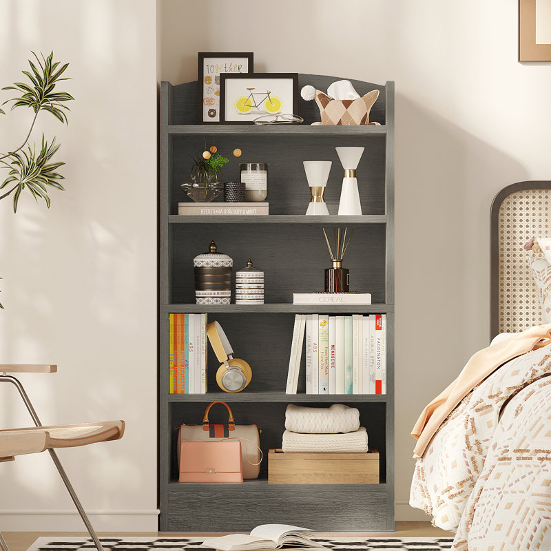 5-Shelf Multi-Functional Modern Wood Bookcase,, Gray