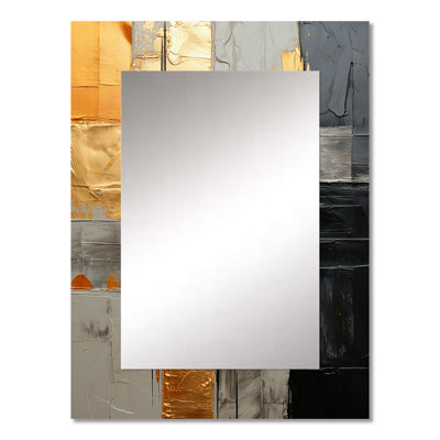 Gold Grey Gleaming Geometry I - Abstract Collages Decorative Wall Mirror, Modern Mirror, Printed Metal Art