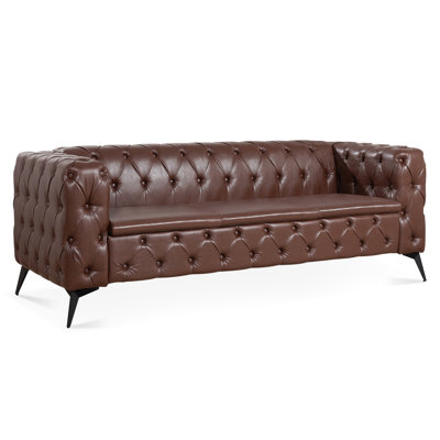 84,61 pouces de large 3 places, accoudoir carré, coussin amovible, revêtement en tissu d'ameublement brun foncé, pieds en fer, largeur traditionnelle attrayante, rembourrage en mousse, housse